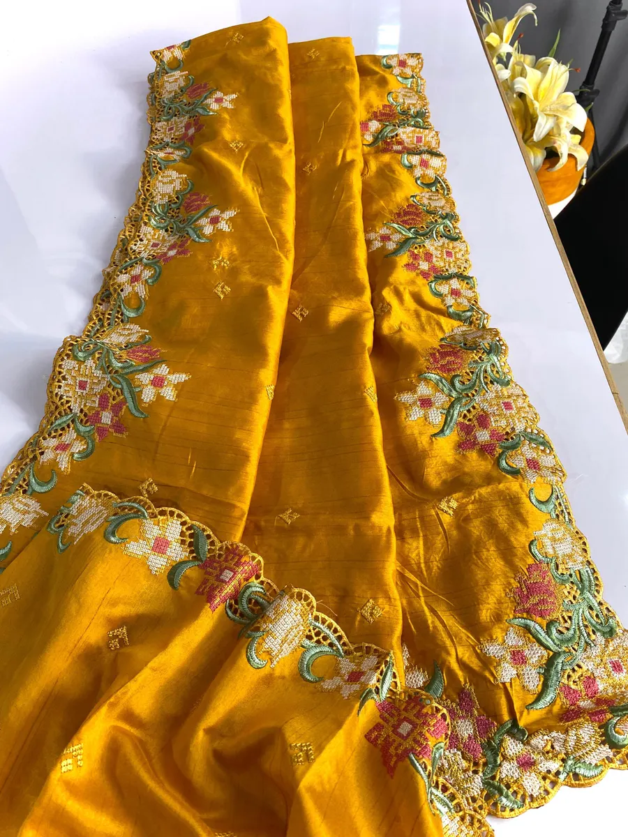 Pure Tussar Silk Saree with Cut-Work Design
